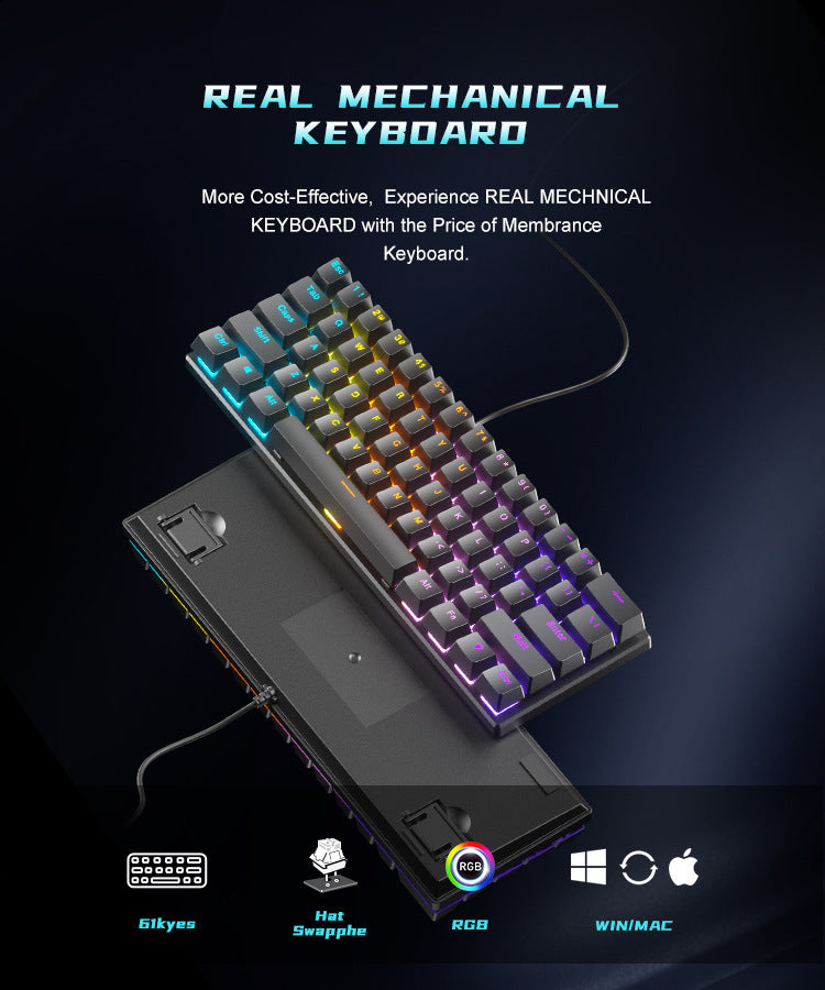 Wired Mechanical Keyboard Red Axis Green Axis Tea Axis Mixed Light E-sports Game 61 Key Mechanical Keyboard