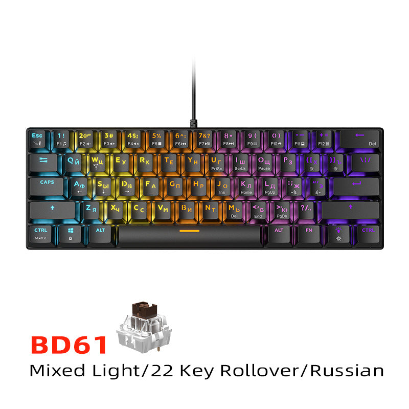 Wired Mechanical Keyboard Red Axis Green Axis Tea Axis Mixed Light E-sports Game 61 Key Mechanical Keyboard