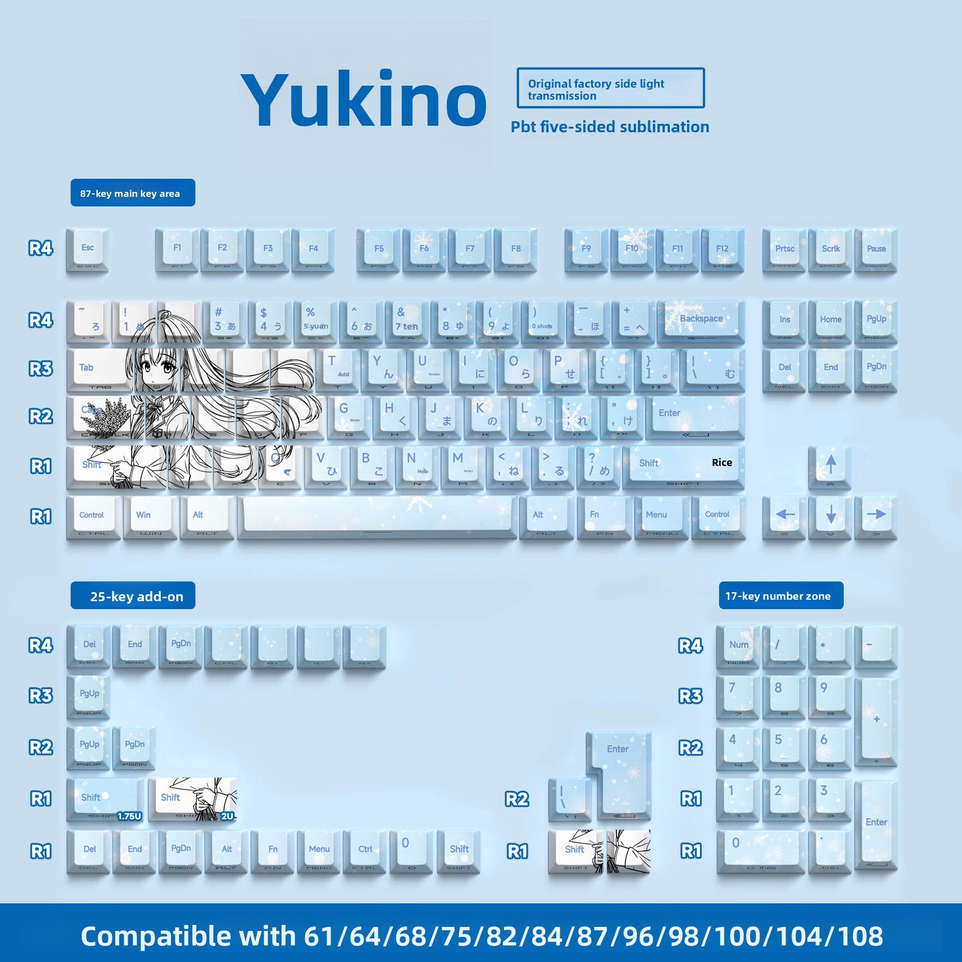 129 Keys Original Side-Engraved Translucent Keycaps PBT Dye-Sublimation Mechanical Keyboard Keycaps