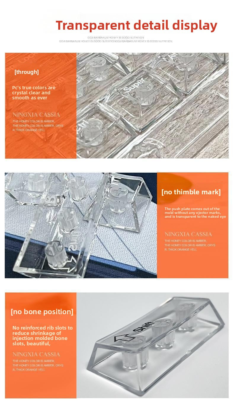 132 Keys Fully Transparent DIY-customized Fog Transparent Keycap Transparent PC Material Side Engraved Mechanical Keyboard Keycap