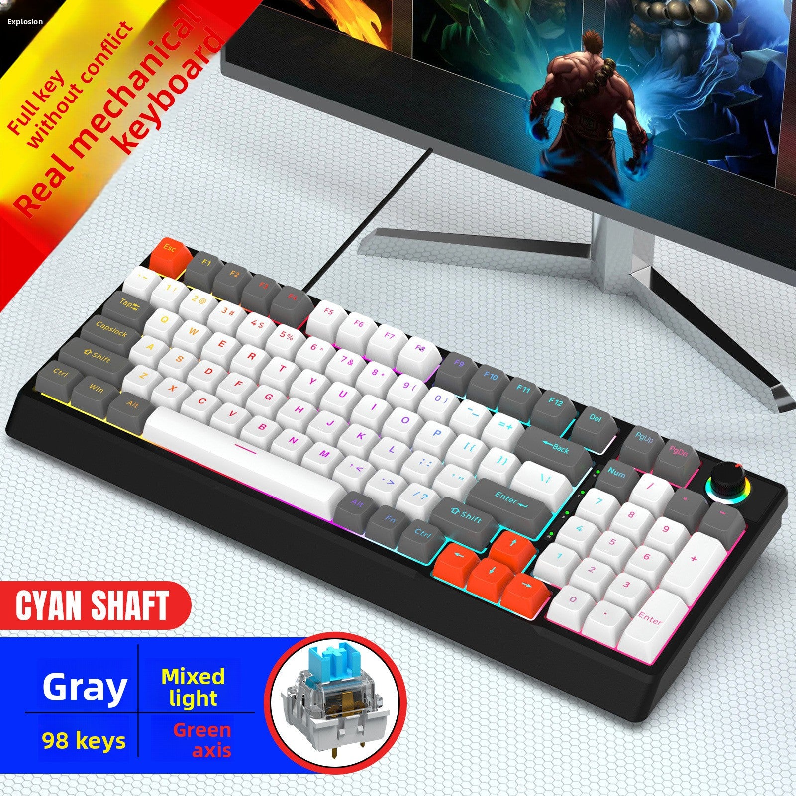 Mechanical Keyboard Custom Blue Switch Hot-Swappable Full-Key Rollover True Mechanical Keyboard Dual-Color Dye-Sublimation Keycaps