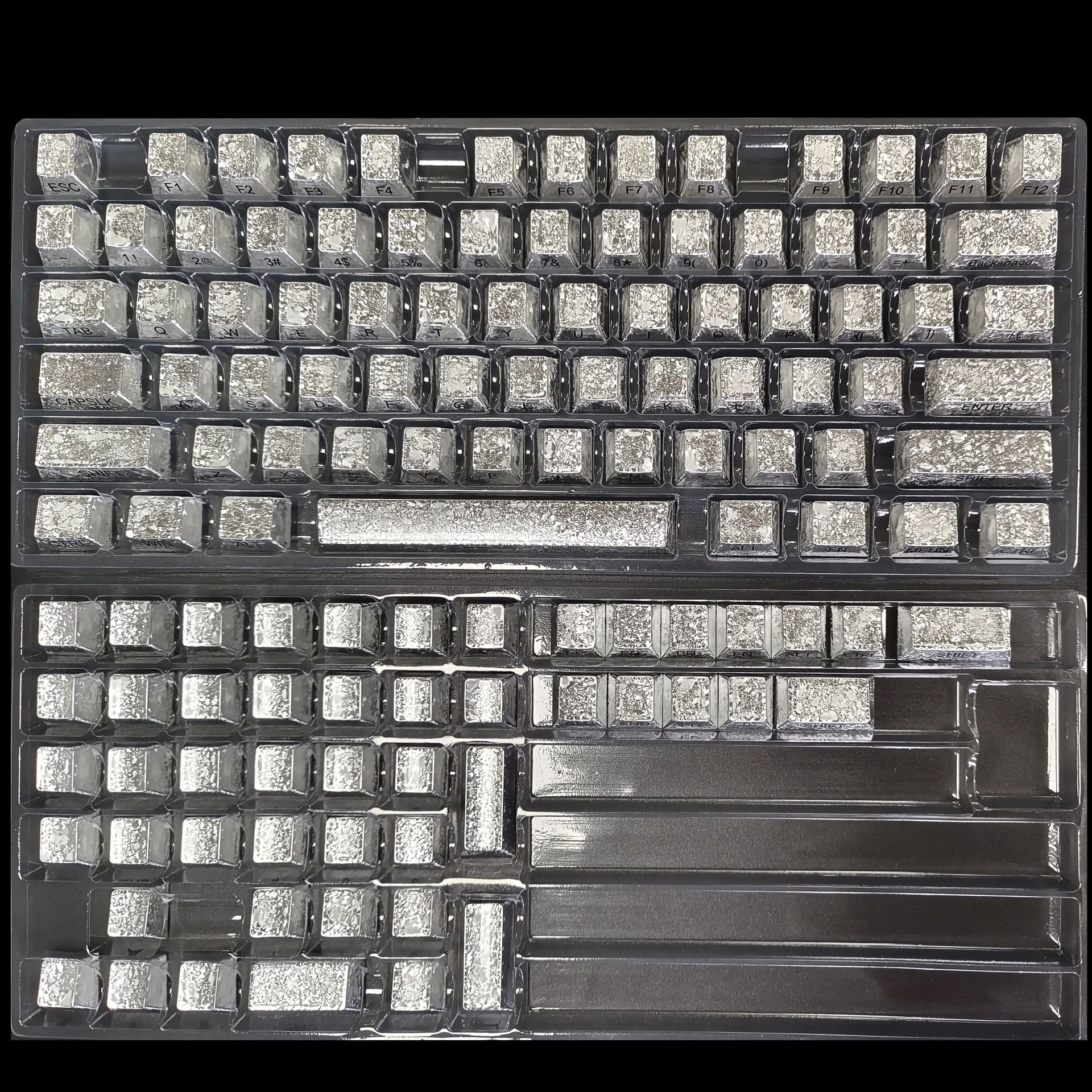 Ice Crack Metallic Paint Original Side Engraving Translucent Sublimation Keyboard Keycaps Compatible with Night Demon Mega Lion Wooting 60