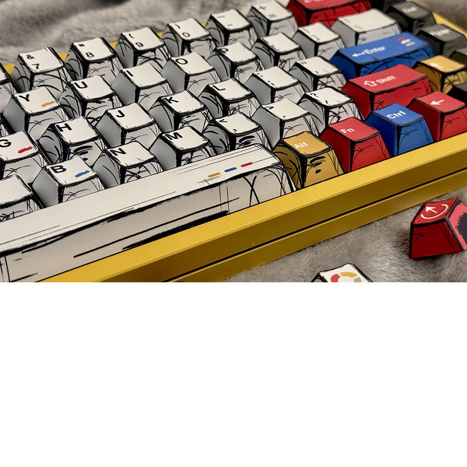 High-Value Manga Style Graffiti Keycaps Original Height PBT Five-Sided Sublimation Compatible with Mechanical Keyboards