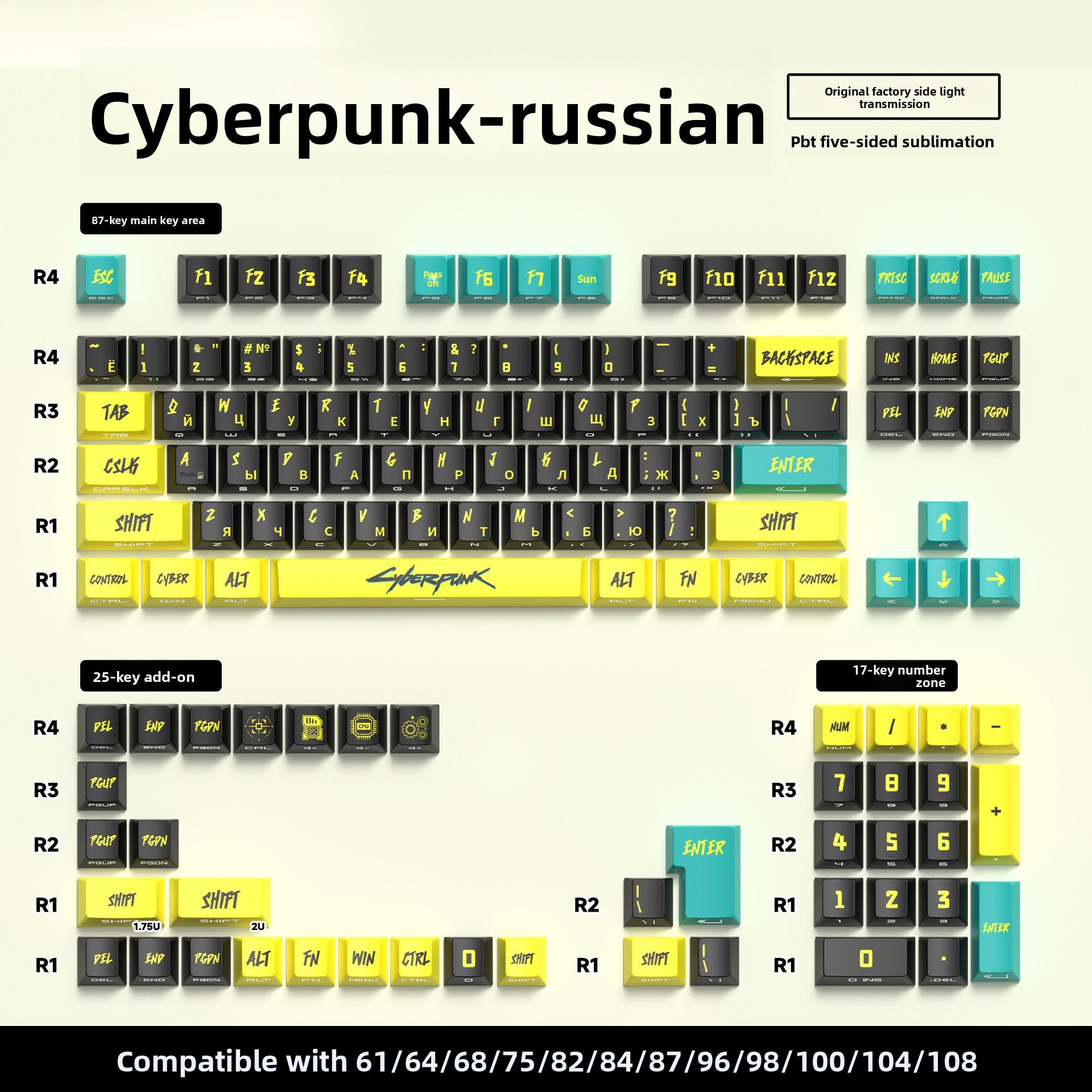 129 Keys Original Side-Engraved Translucent Keycaps PBT Dye-Sublimation Mechanical Keyboard Keycaps