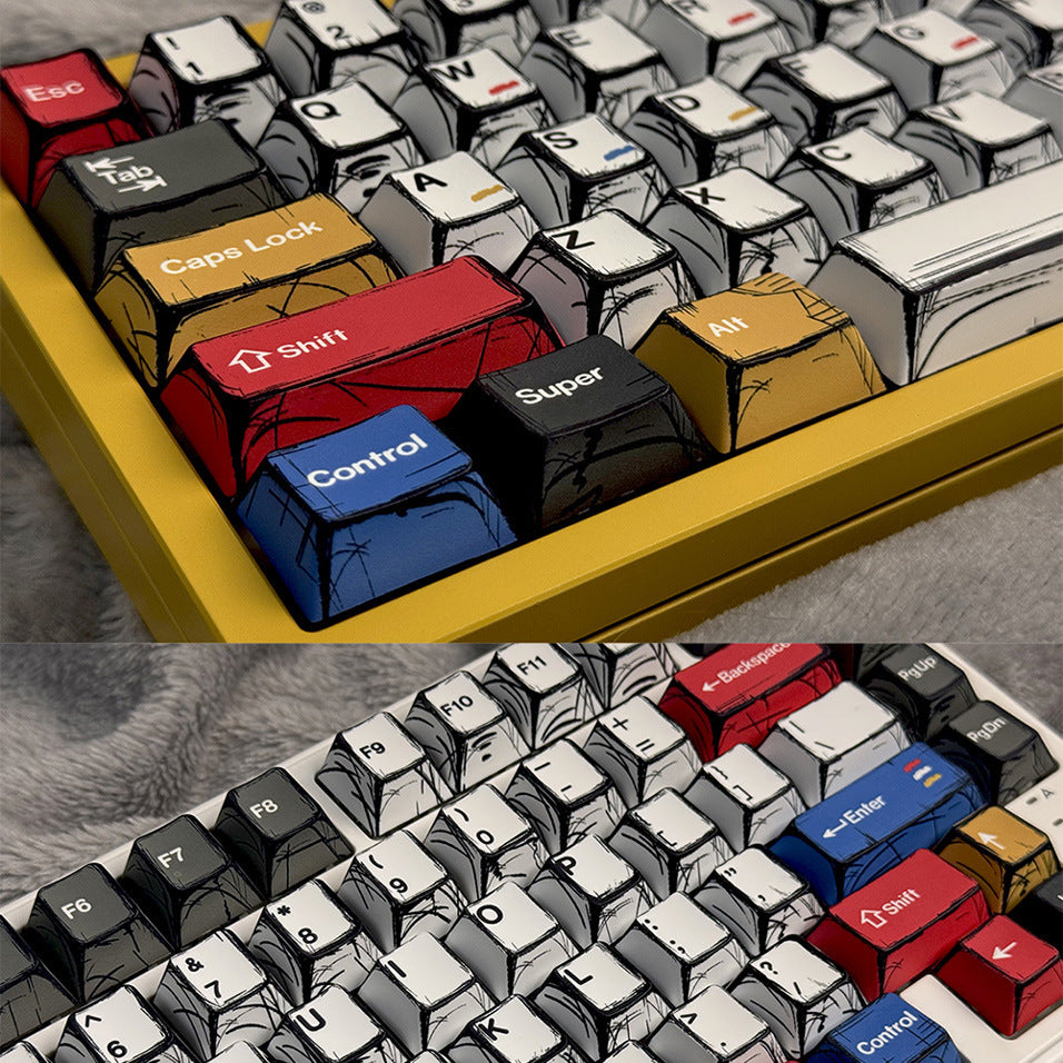 High-Value Manga Style Graffiti Keycaps Original Height PBT Five-Sided Sublimation Compatible with Mechanical Keyboards