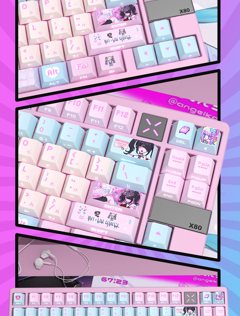 Streamer Girl Side-Engraved Original Translucent Keyboard Keycaps Small Full Set PBT Dye-Sublimation Compatible with Logitech and Wooting