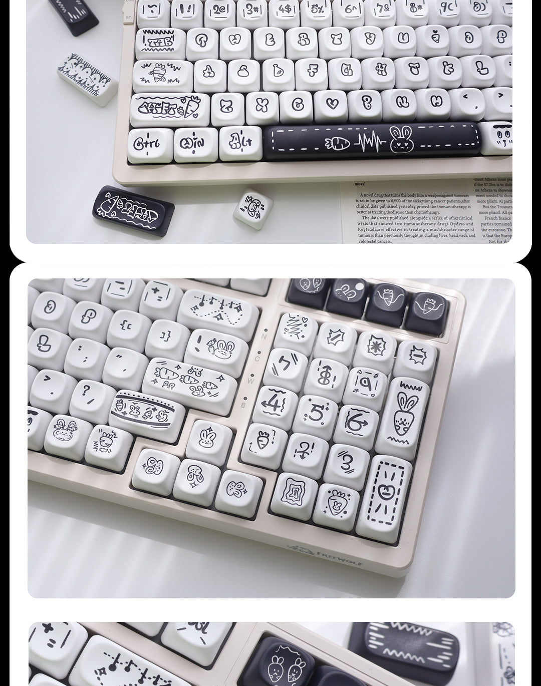 Carrot Rabbit Mechanical Keyboard Keycaps MOA/FA Height Customizable Keycaps Compatible with Wolf F Spider 75 87 98 104