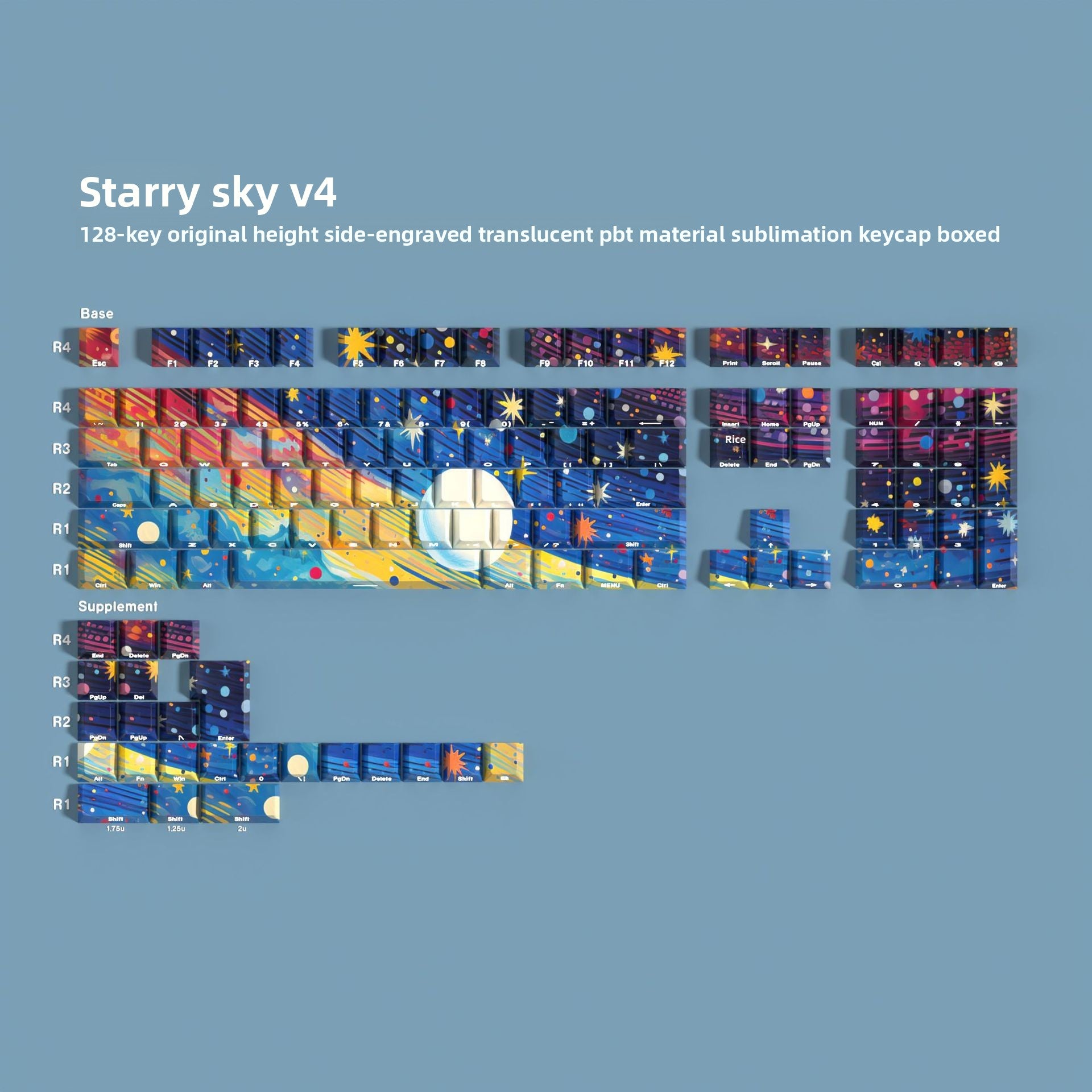 JCM Starry Sky Oil Painting Keycap Side Engraving Translucent Characters 128 Keys Boxed Full Set Mechanical Keyboard Keycap Wooting