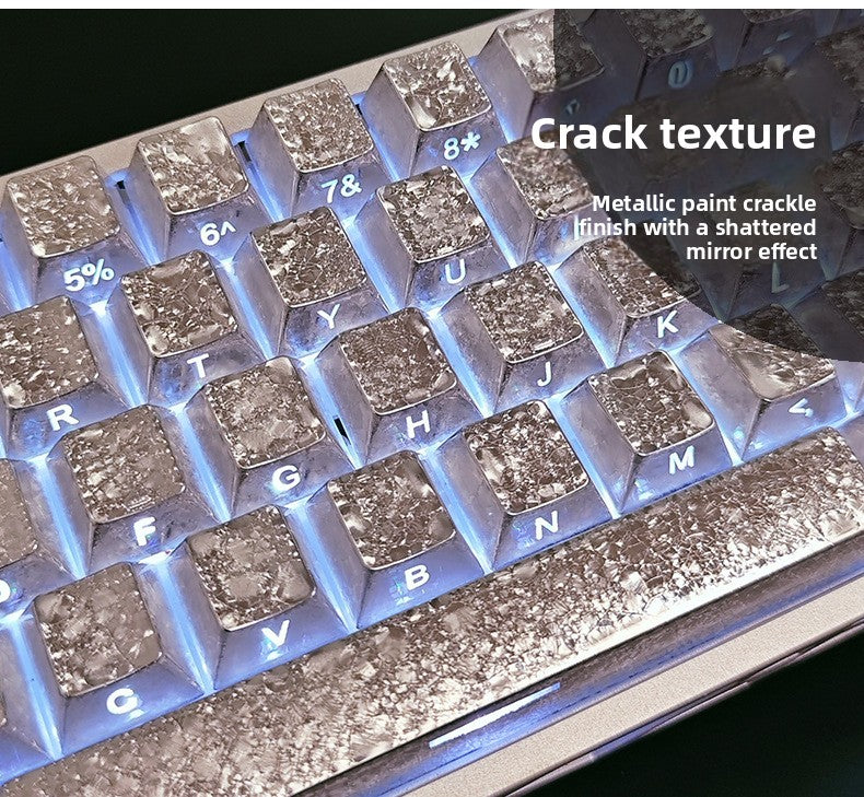 Ice Crack Metallic Paint Original Side Engraving Translucent Sublimation Keyboard Keycaps Compatible with Night Demon Mega Lion Wooting 60