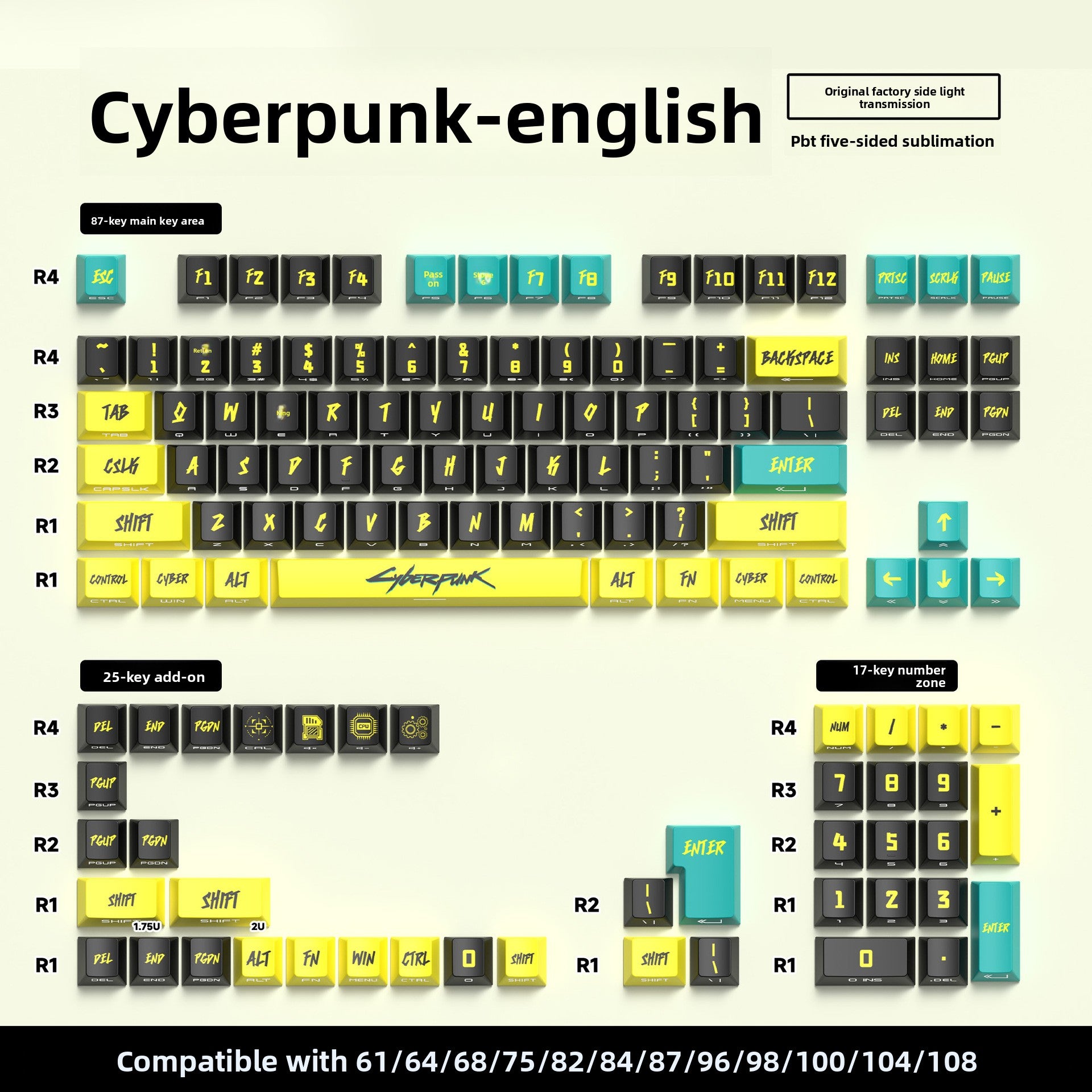 129 Keys Original Side-Engraved Translucent Keycaps PBT Dye-Sublimation Mechanical Keyboard Keycaps