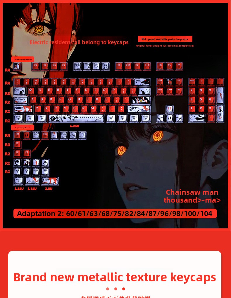 Chainsaw Man Pearlescent Metallic Paint Keycap Matte Feel Five-Sided Sublimation Night Demon Magnetic Switch 6075100 Wooting