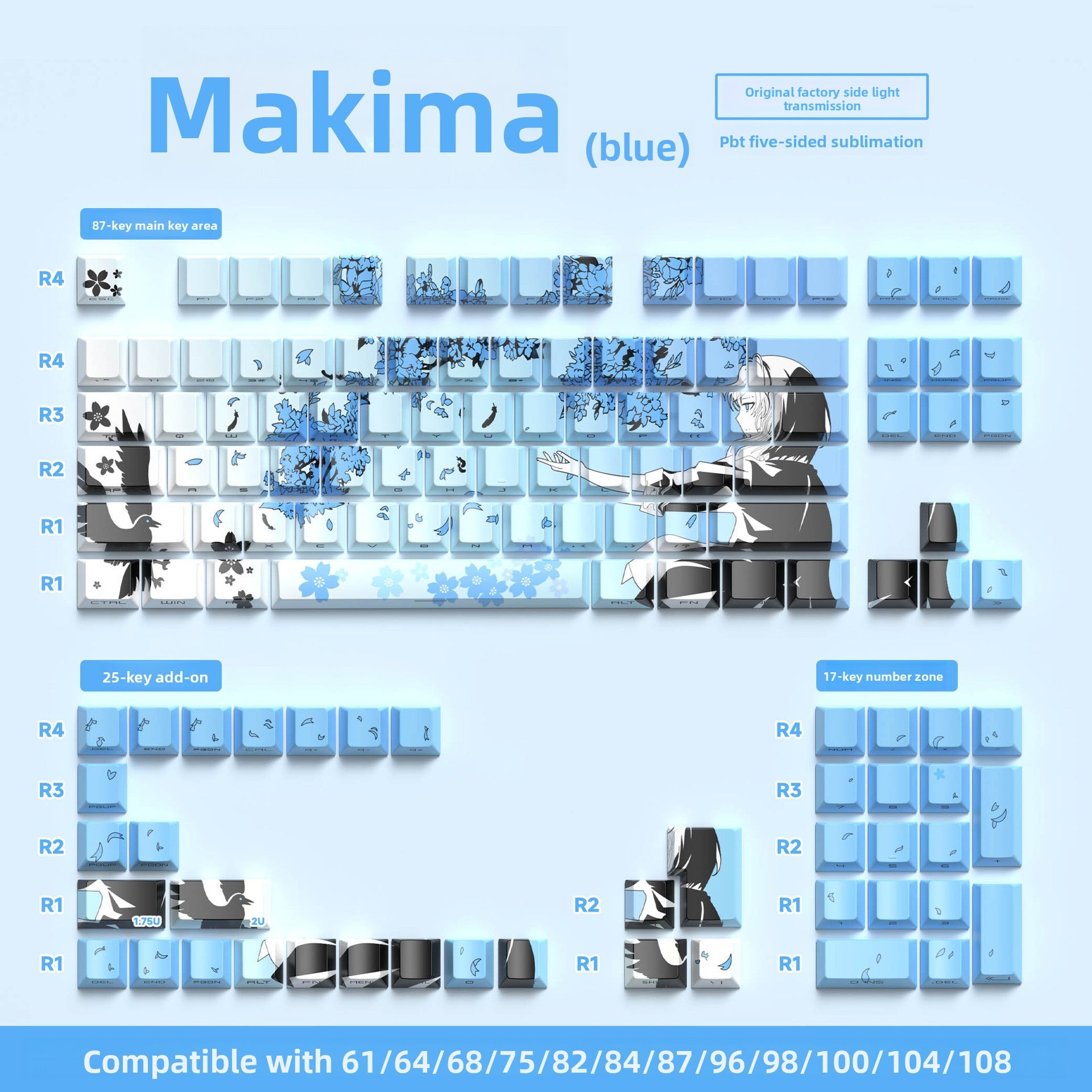 129 Keys Original Side-Engraved Translucent Keycaps PBT Dye-Sublimation Mechanical Keyboard Keycaps