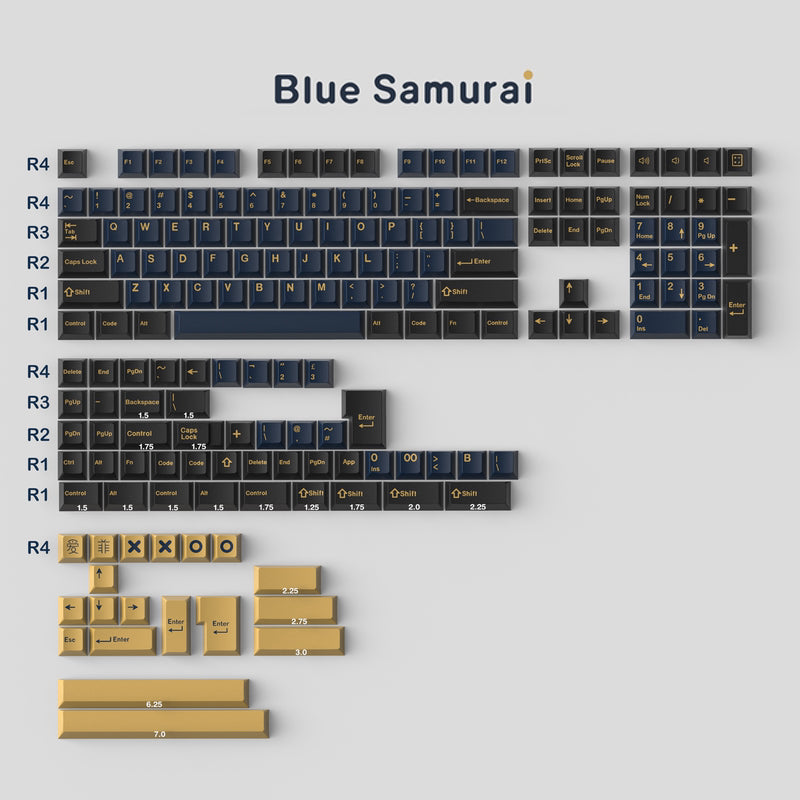 173 key ABS Double Shot Blue Samurai Keycaps