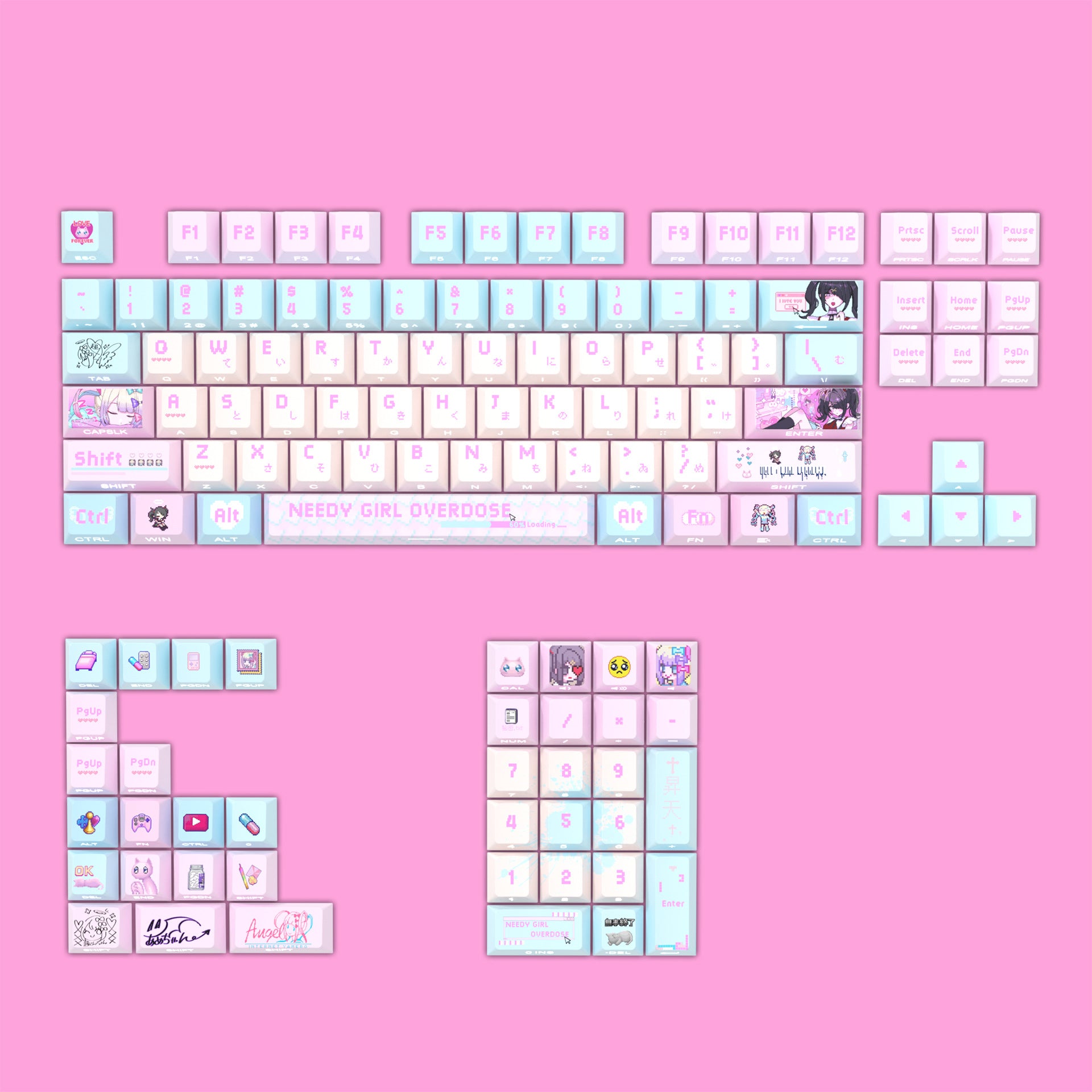 Streamer Girl Side-Engraved Original Translucent Keyboard Keycaps Small Full Set PBT Dye-Sublimation Compatible with Logitech and Wooting
