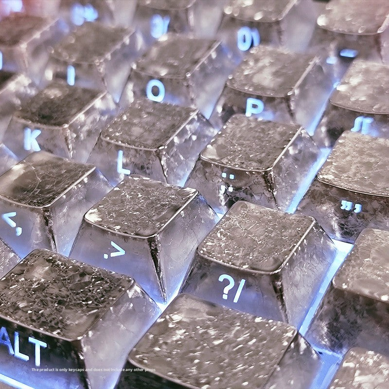 Ice Crack Metallic Paint Original Side Engraving Translucent Sublimation Keyboard Keycaps Compatible with Night Demon Mega Lion Wooting 60