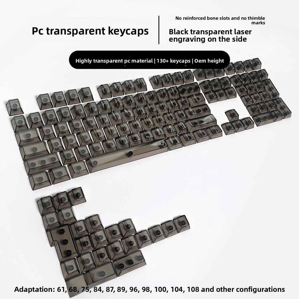 132 Keys Fully Transparent DIY-customized Fog Transparent Keycap Transparent PC Material Side Engraved Mechanical Keyboard Keycap