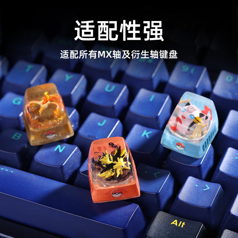 DIY Epoxy Crystal Three Holy Birds Mechanical Keyboard Custom Keycaps Pokémon Keycaps Cross Translucent SA High