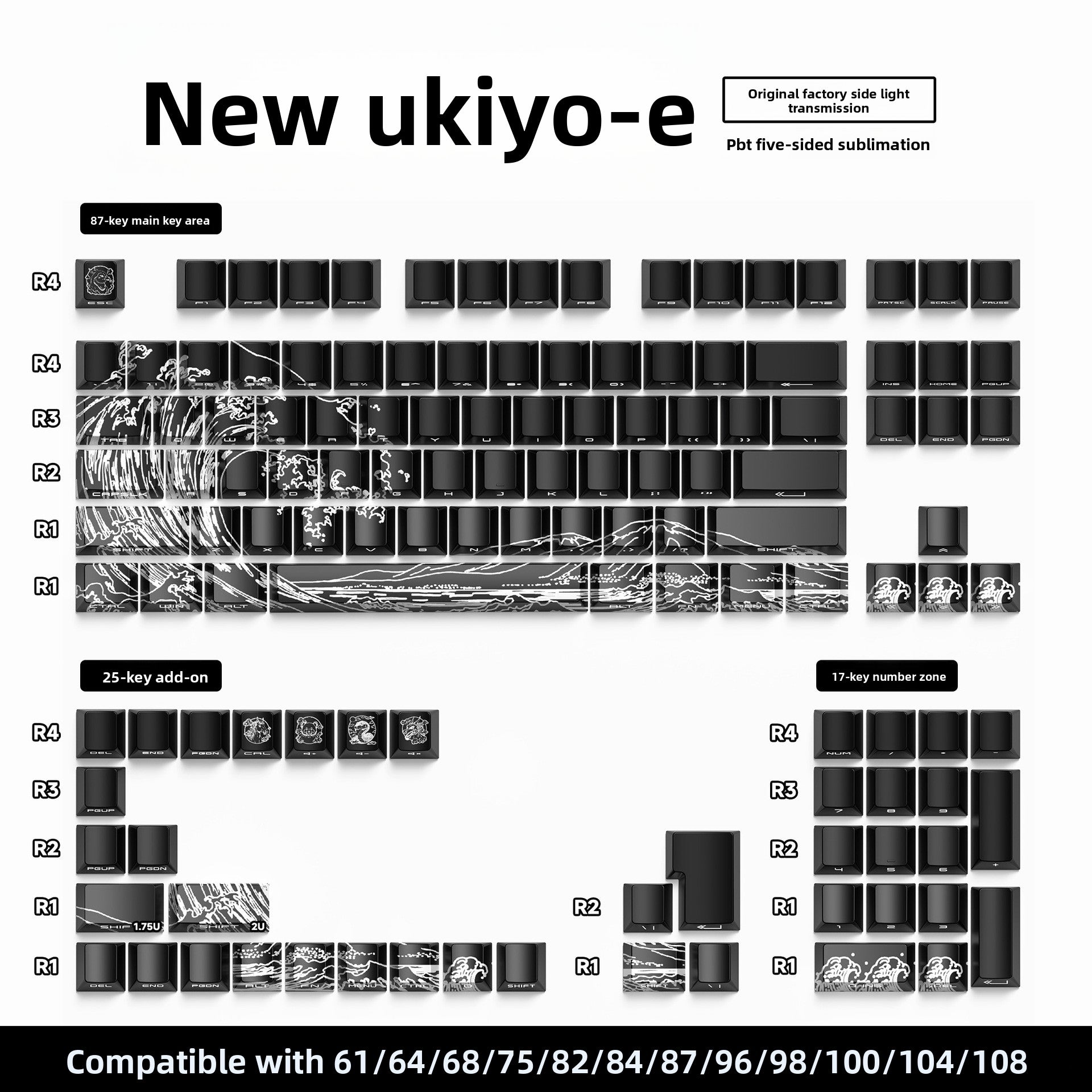 129 Keys Original Side-Engraved Translucent Keycaps PBT Dye-Sublimation Mechanical Keyboard Keycaps