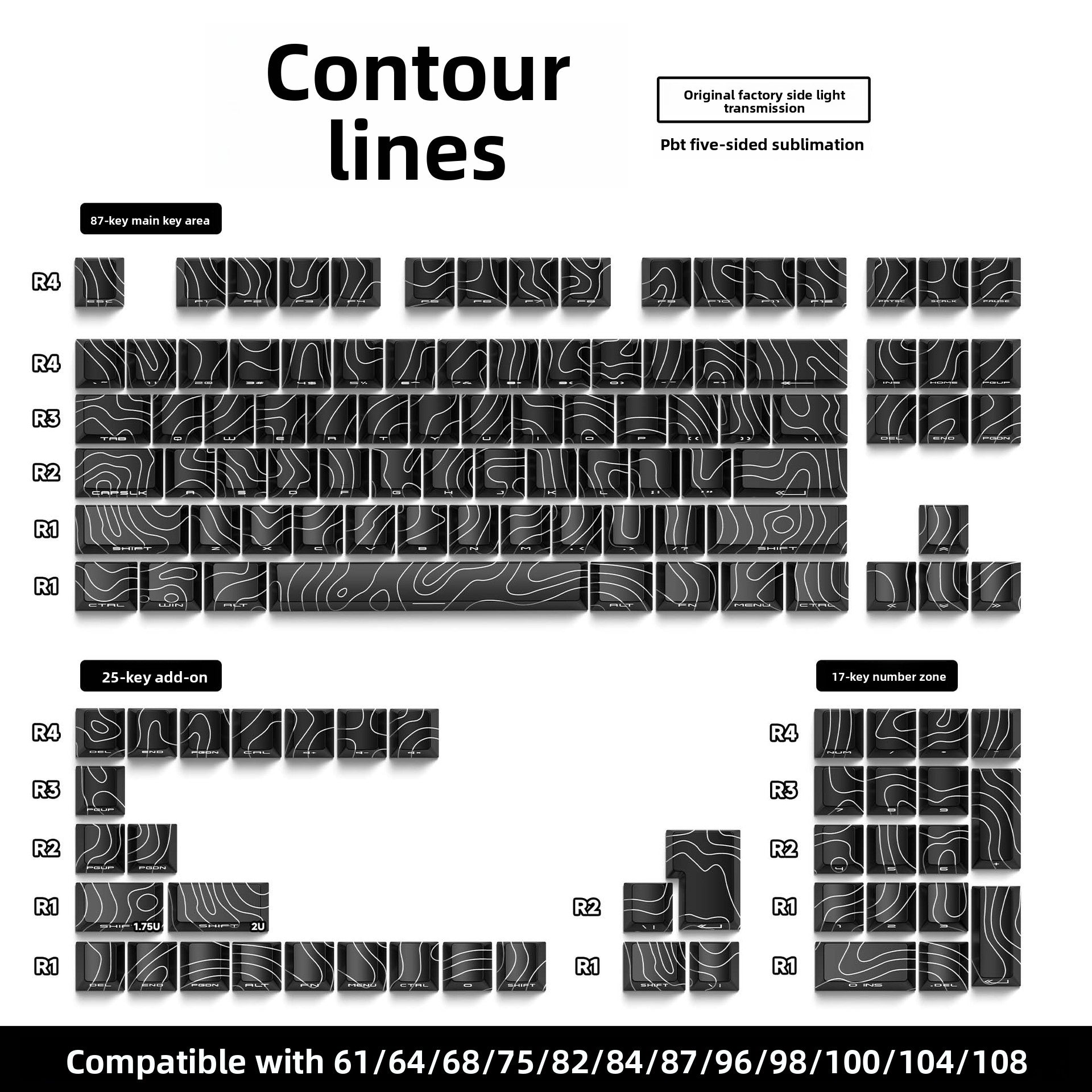 129 Keys Original Side-Engraved Translucent Keycaps PBT Dye-Sublimation Mechanical Keyboard Keycaps