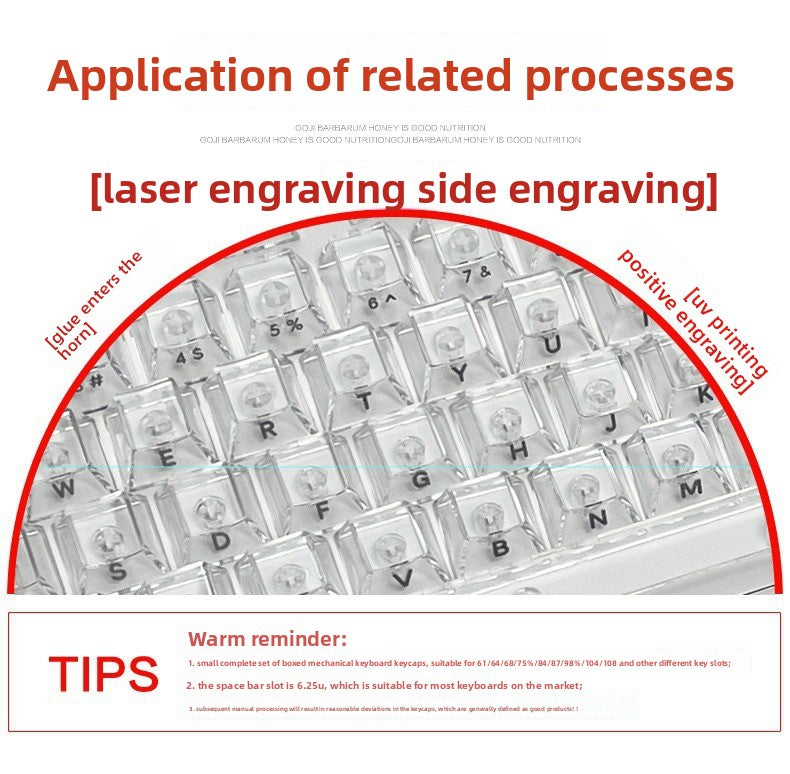 132 Keys Fully Transparent DIY-customized Fog Transparent Keycap Transparent PC Material Side Engraved Mechanical Keyboard Keycap