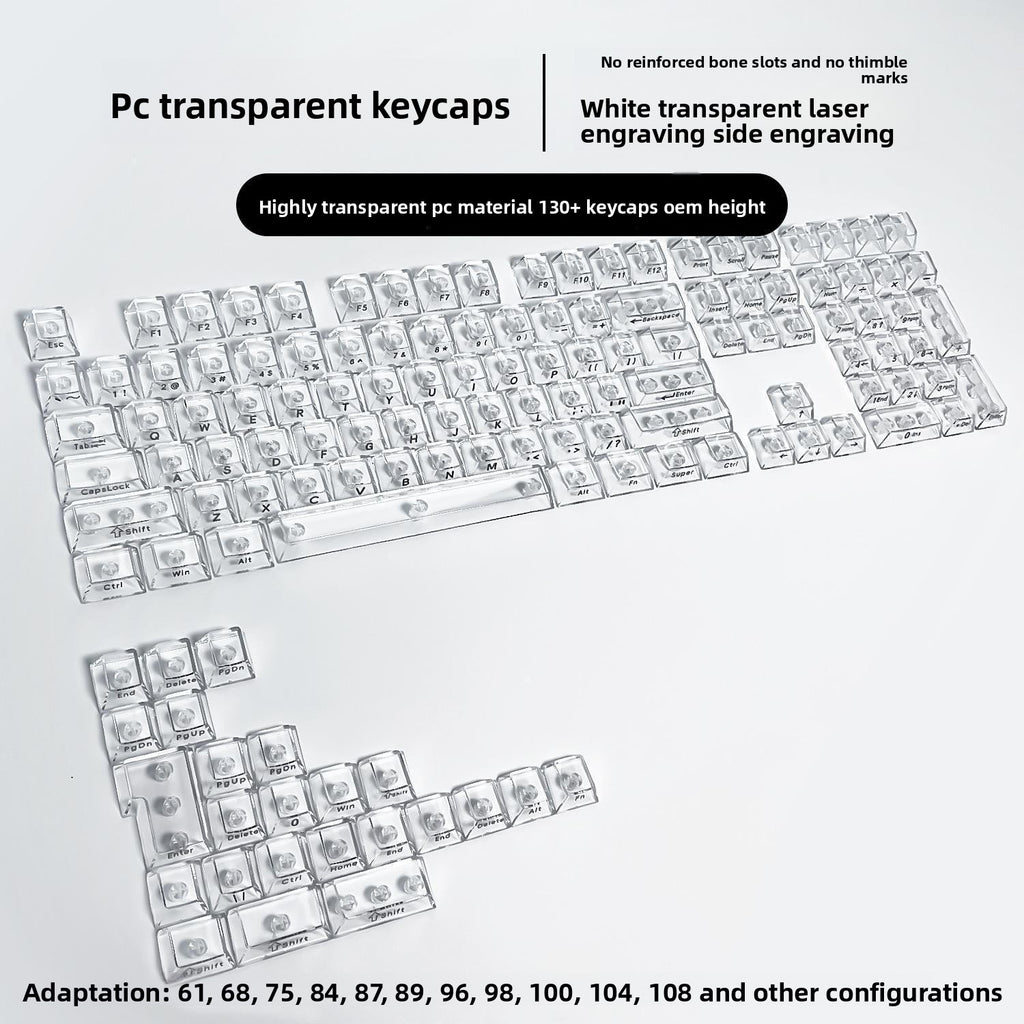 132 Keys Fully Transparent DIY-customized Fog Transparent Keycap Transparent PC Material Side Engraved Mechanical Keyboard Keycap