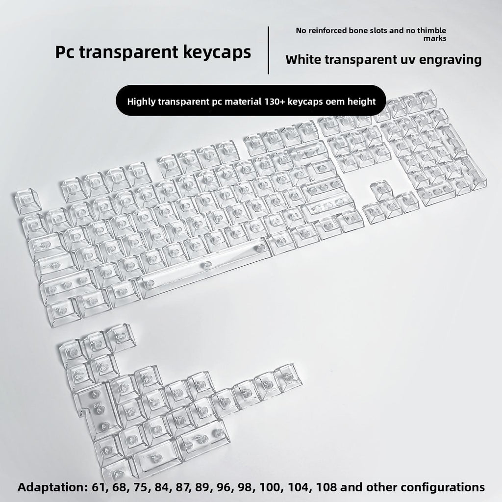 132 Keys Fully Transparent DIY-customized Fog Transparent Keycap Transparent PC Material Side Engraved Mechanical Keyboard Keycap