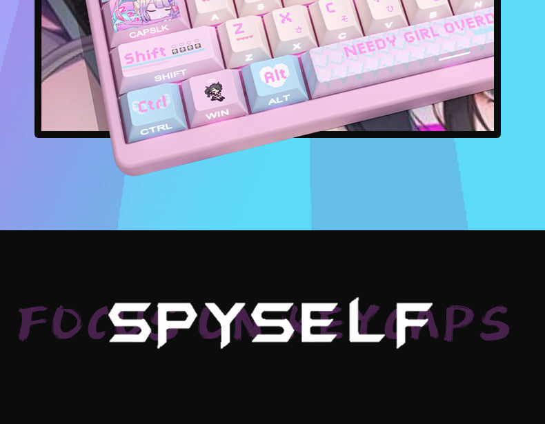 Streamer Girl Side-Engraved Original Translucent Keyboard Keycaps Small Full Set PBT Dye-Sublimation Compatible with Logitech and Wooting