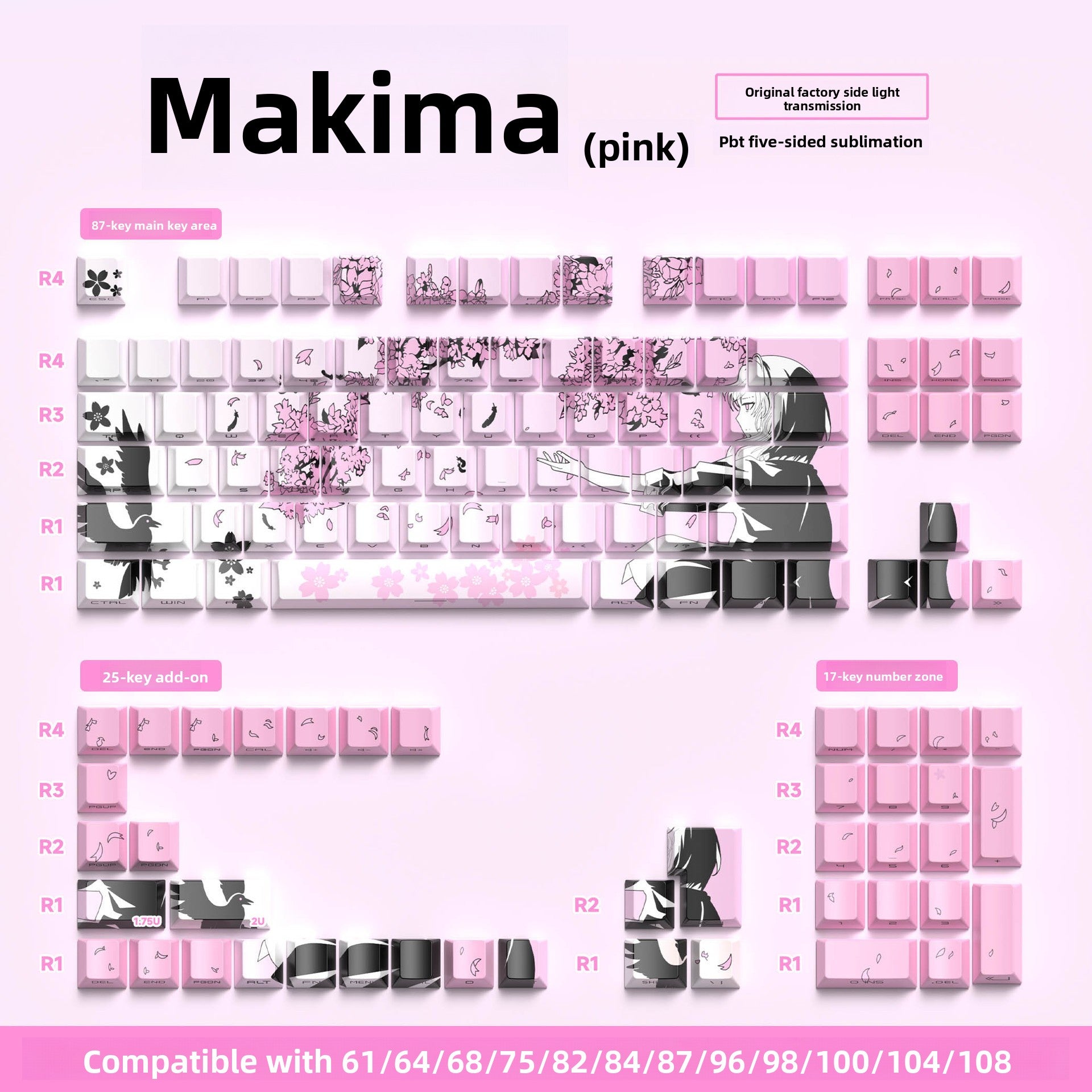 129 Keys Original Side-Engraved Translucent Keycaps PBT Dye-Sublimation Mechanical Keyboard Keycaps