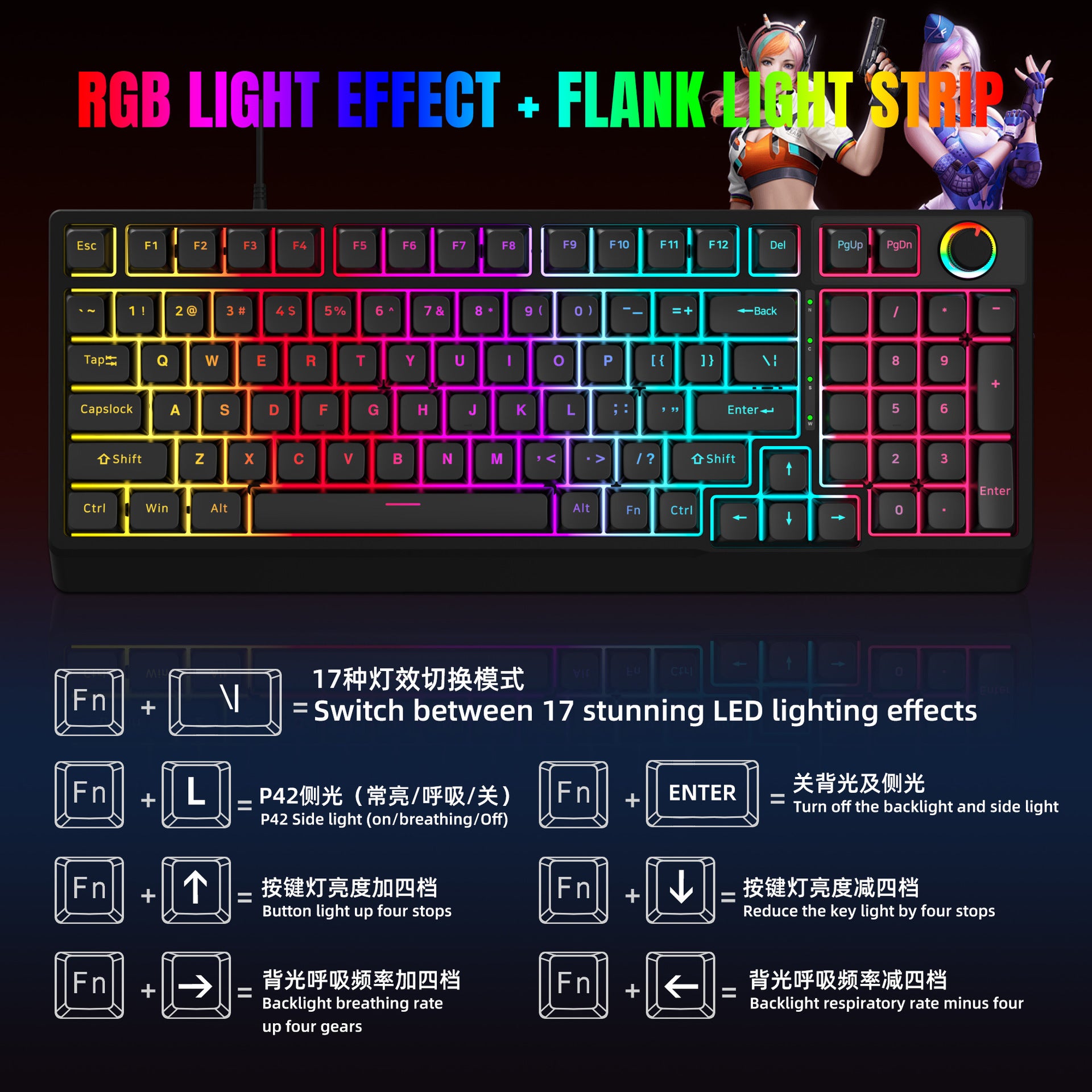 Mechanical Keyboard Custom Blue Switch Hot-Swappable Full-Key Rollover True Mechanical Keyboard Dual-Color Dye-Sublimation Keycaps