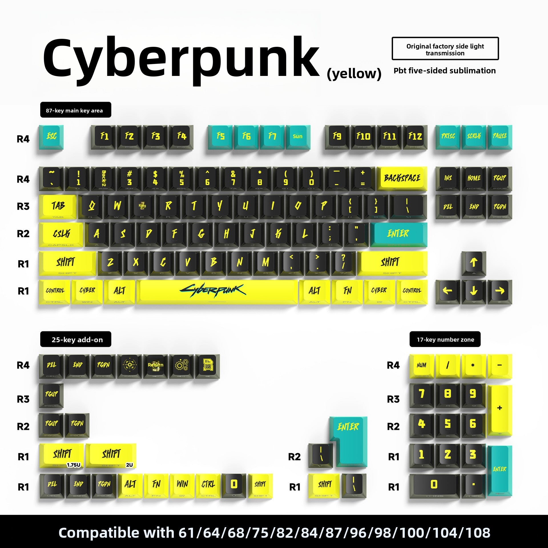 129 Keys Original Side-Engraved Translucent Keycaps PBT Dye-Sublimation Mechanical Keyboard Keycaps