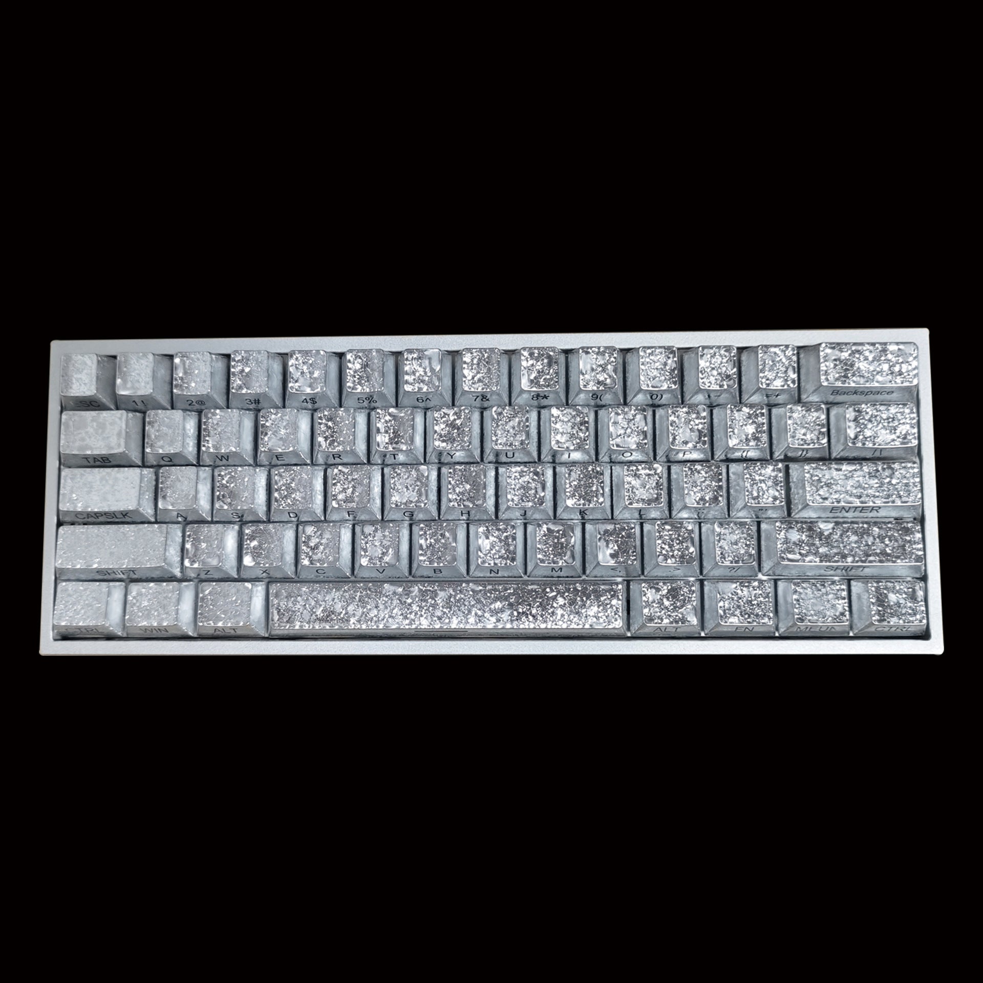 Ice Crack Metallic Paint Original Side Engraving Translucent Sublimation Keyboard Keycaps Compatible with Night Demon Mega Lion Wooting 60