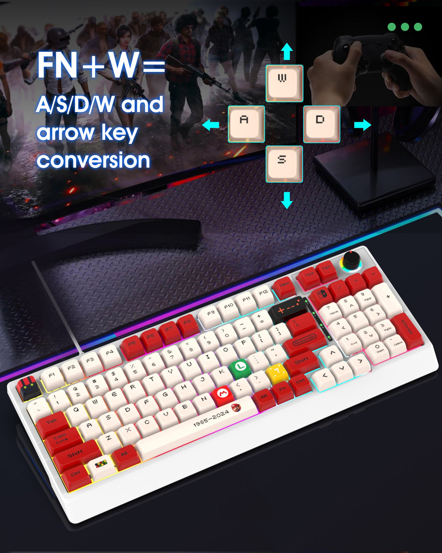 Mechanical Keyboard Custom Blue Switch Hot-Swappable Full-Key Rollover True Mechanical Keyboard Dual-Color Dye-Sublimation Keycaps