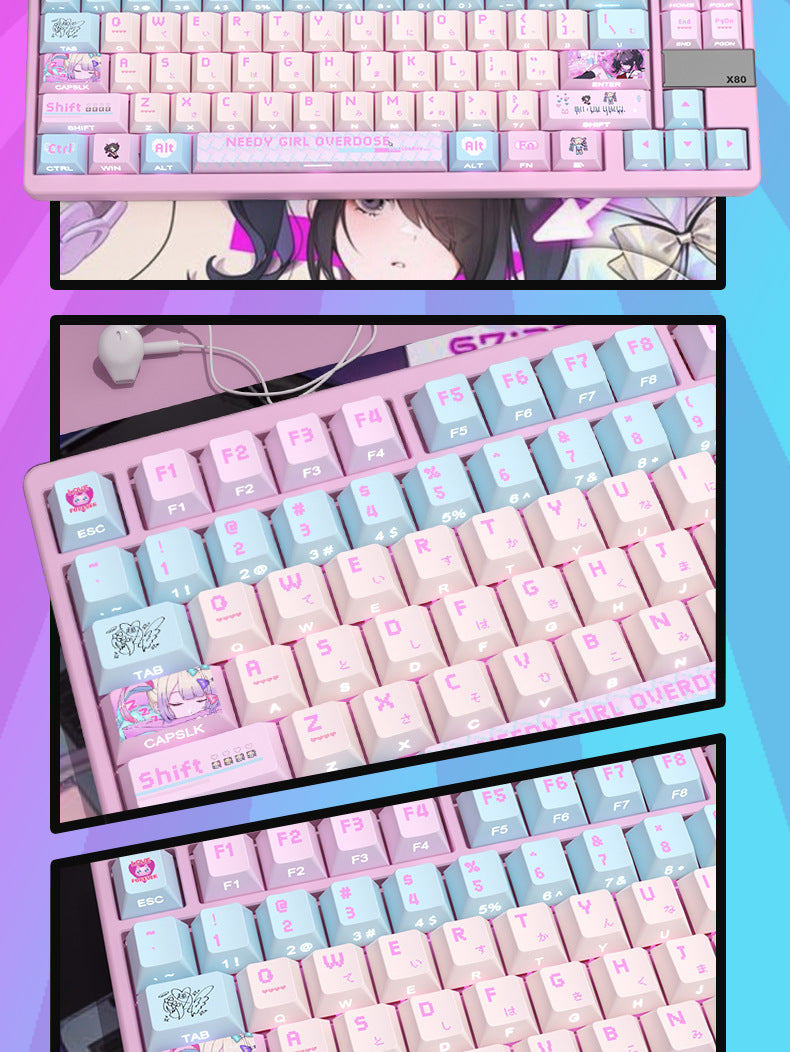 Streamer Girl Side-Engraved Original Translucent Keyboard Keycaps Small Full Set PBT Dye-Sublimation Compatible with Logitech and Wooting