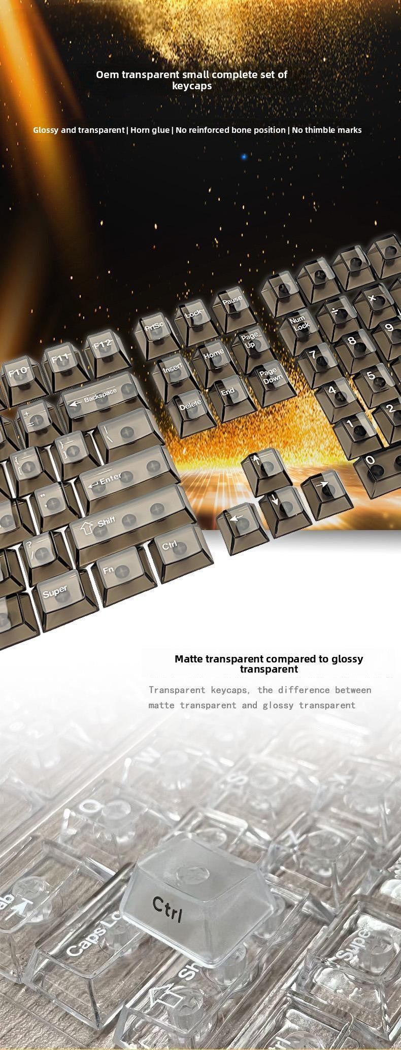 132 Keys Fully Transparent DIY-customized Fog Transparent Keycap Transparent PC Material Side Engraved Mechanical Keyboard Keycap