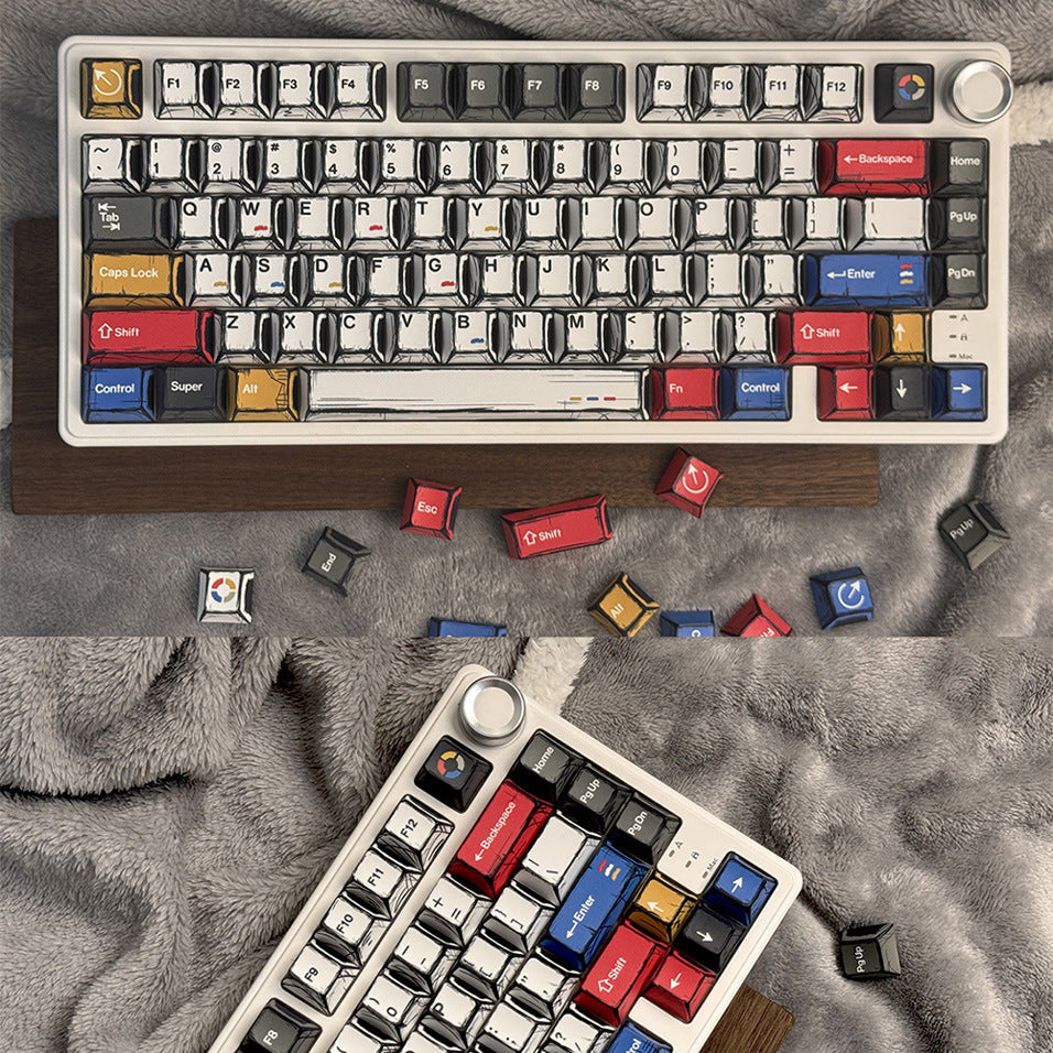 High-Value Manga Style Graffiti Keycaps Original Height PBT Five-Sided Sublimation Compatible with Mechanical Keyboards