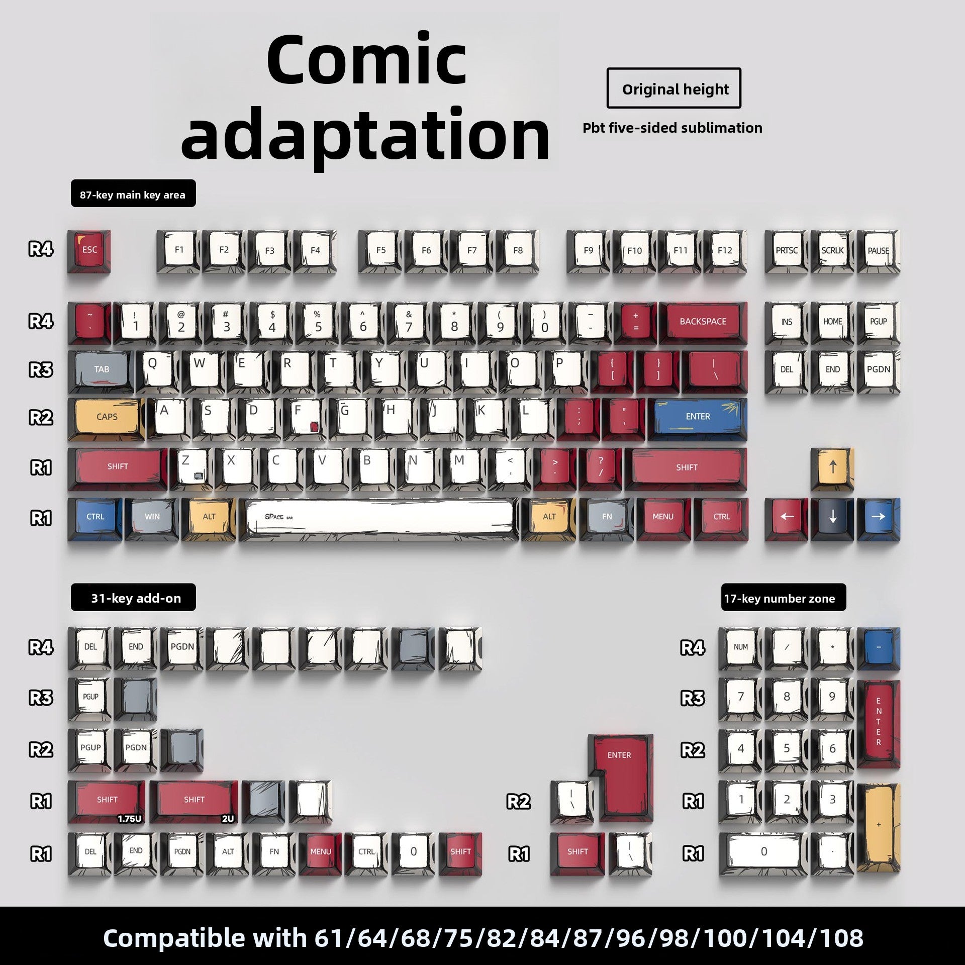 129 Keys Original Side-Engraved Translucent Keycaps PBT Dye-Sublimation Mechanical Keyboard Keycaps