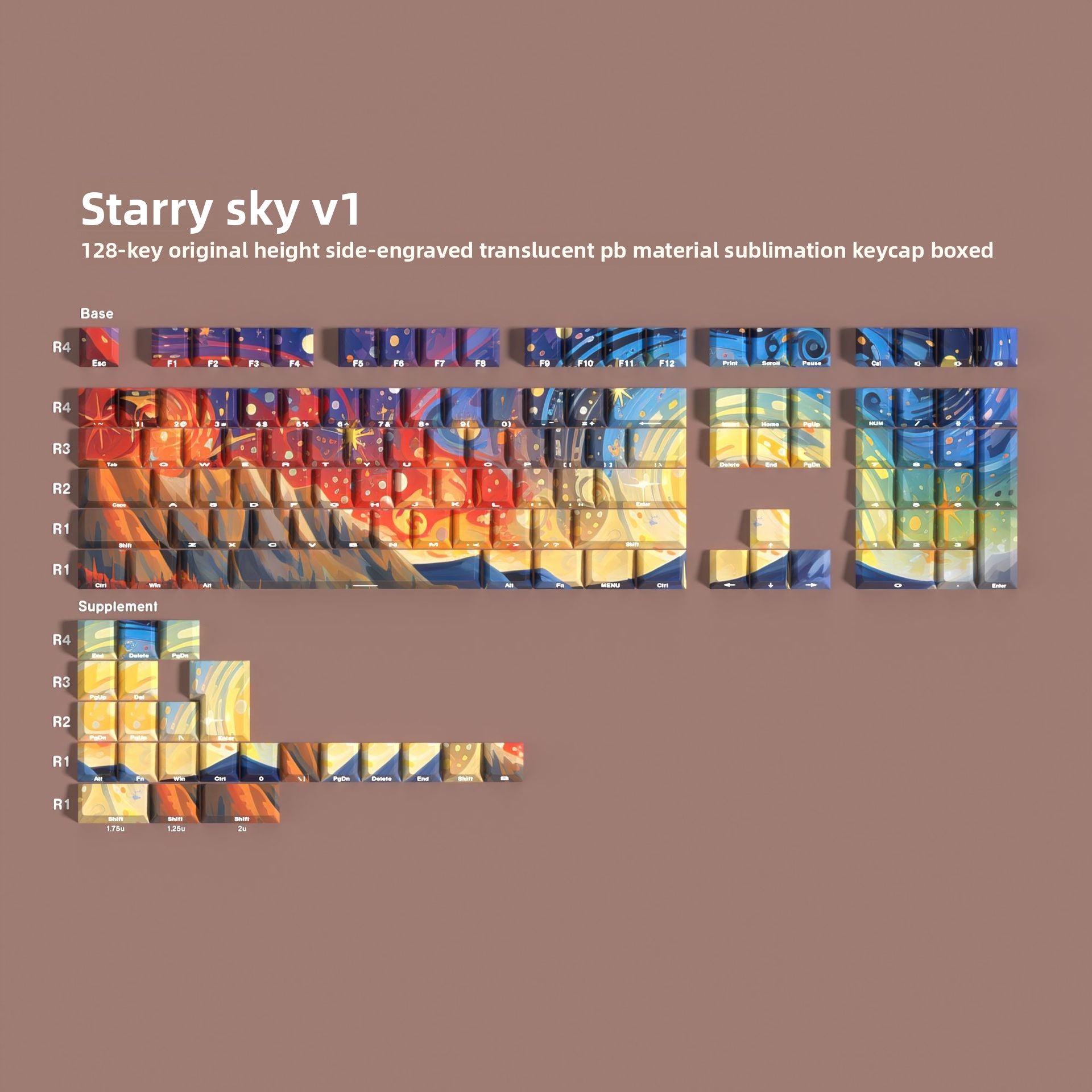 JCM Starry Sky Oil Painting Keycap Side Engraving Translucent Characters 128 Keys Boxed Full Set Mechanical Keyboard Keycap Wooting