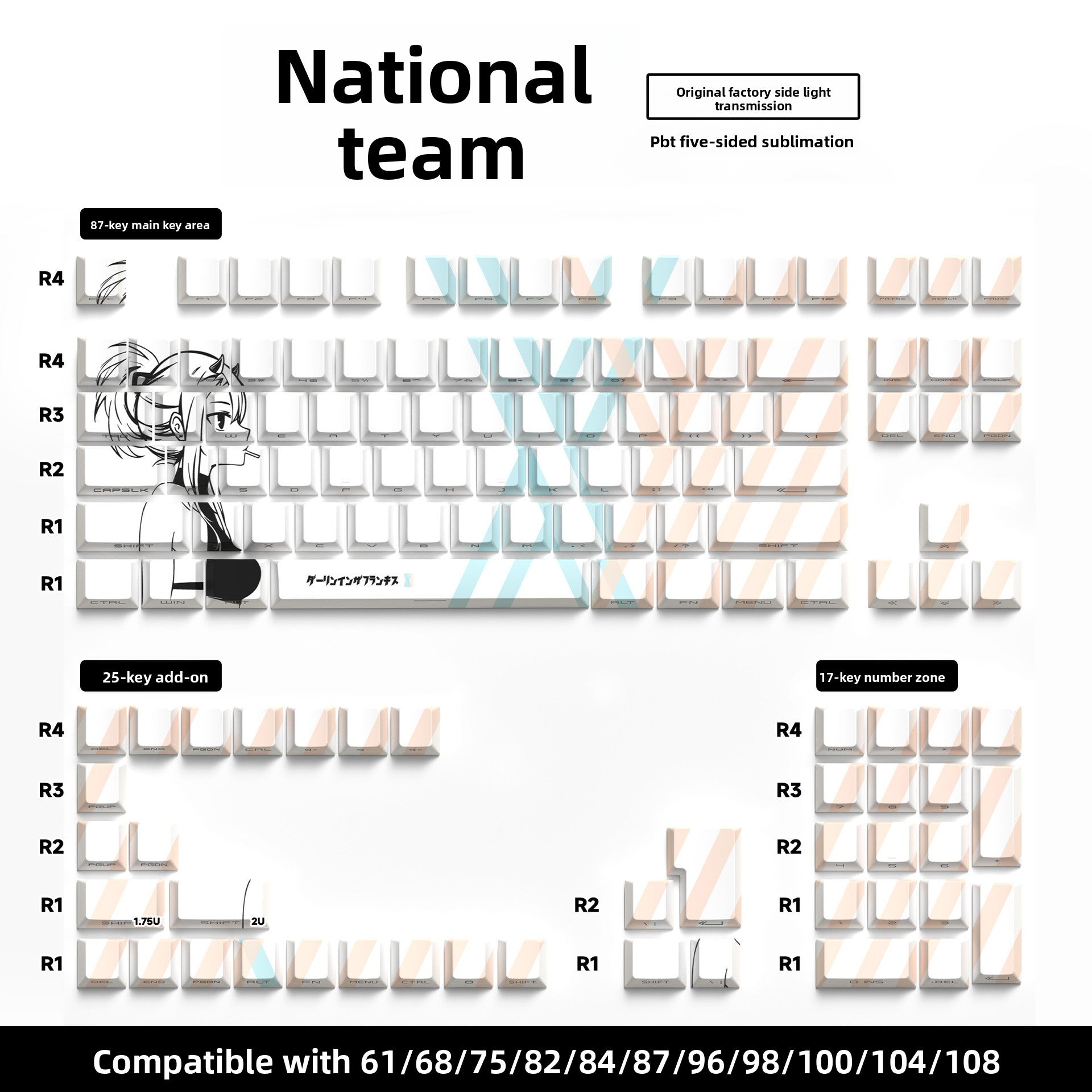 129 Keys Original Side-Engraved Translucent Keycaps PBT Dye-Sublimation Mechanical Keyboard Keycaps