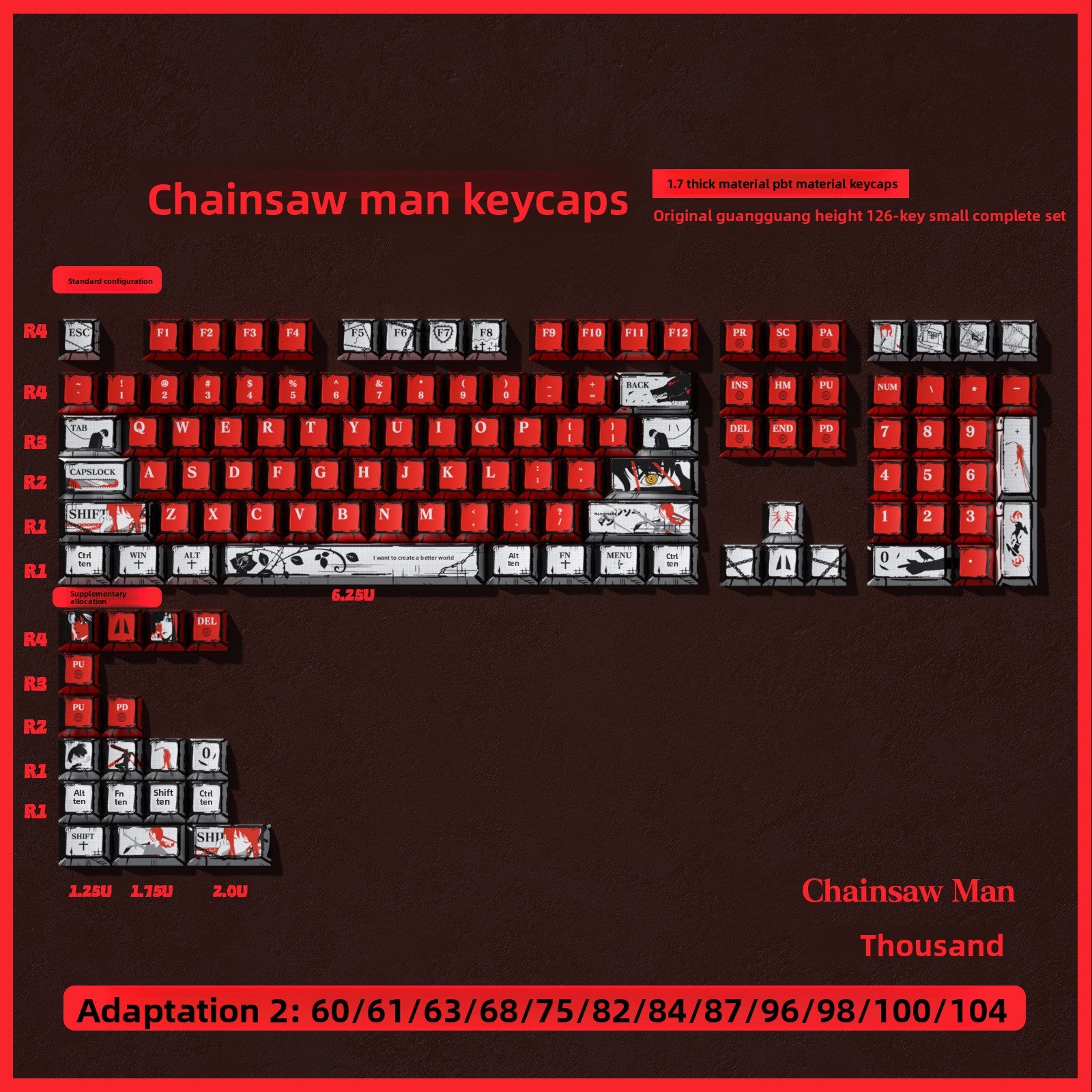 Chainsaw Man Pearlescent Metallic Paint Keycap Matte Feel Five-Sided Sublimation Night Demon Magnetic Switch 6075100 Wooting